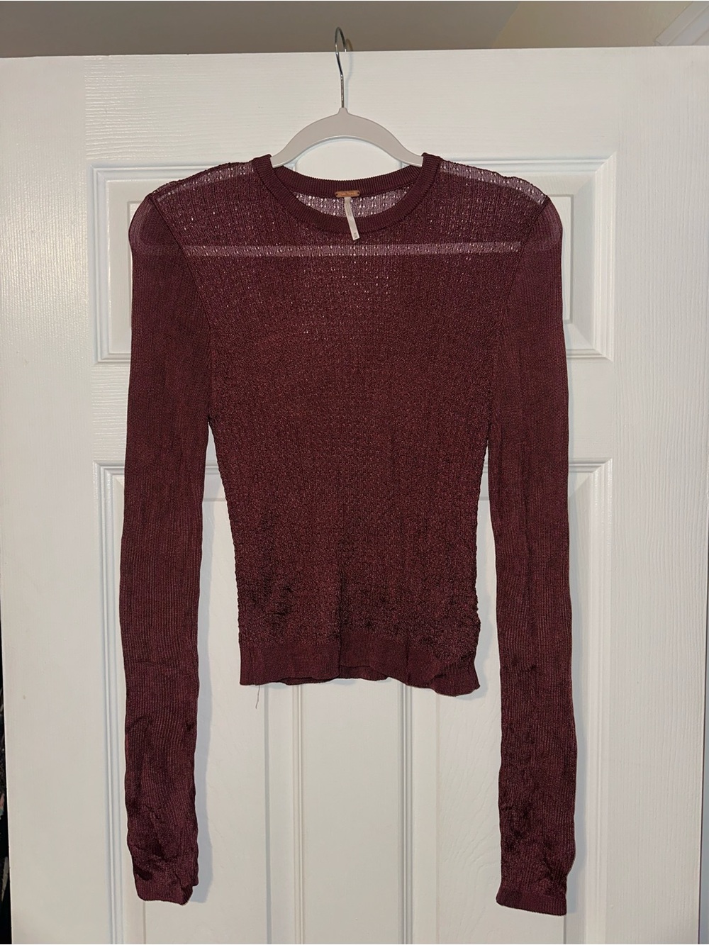 NWOT Free People Burgundy Sheer Long-Sleeve Knit Top
